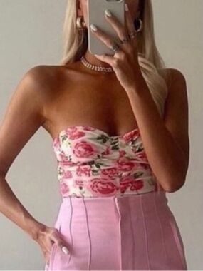 Zara Pink Rose Strapless Bustier Bodysuit